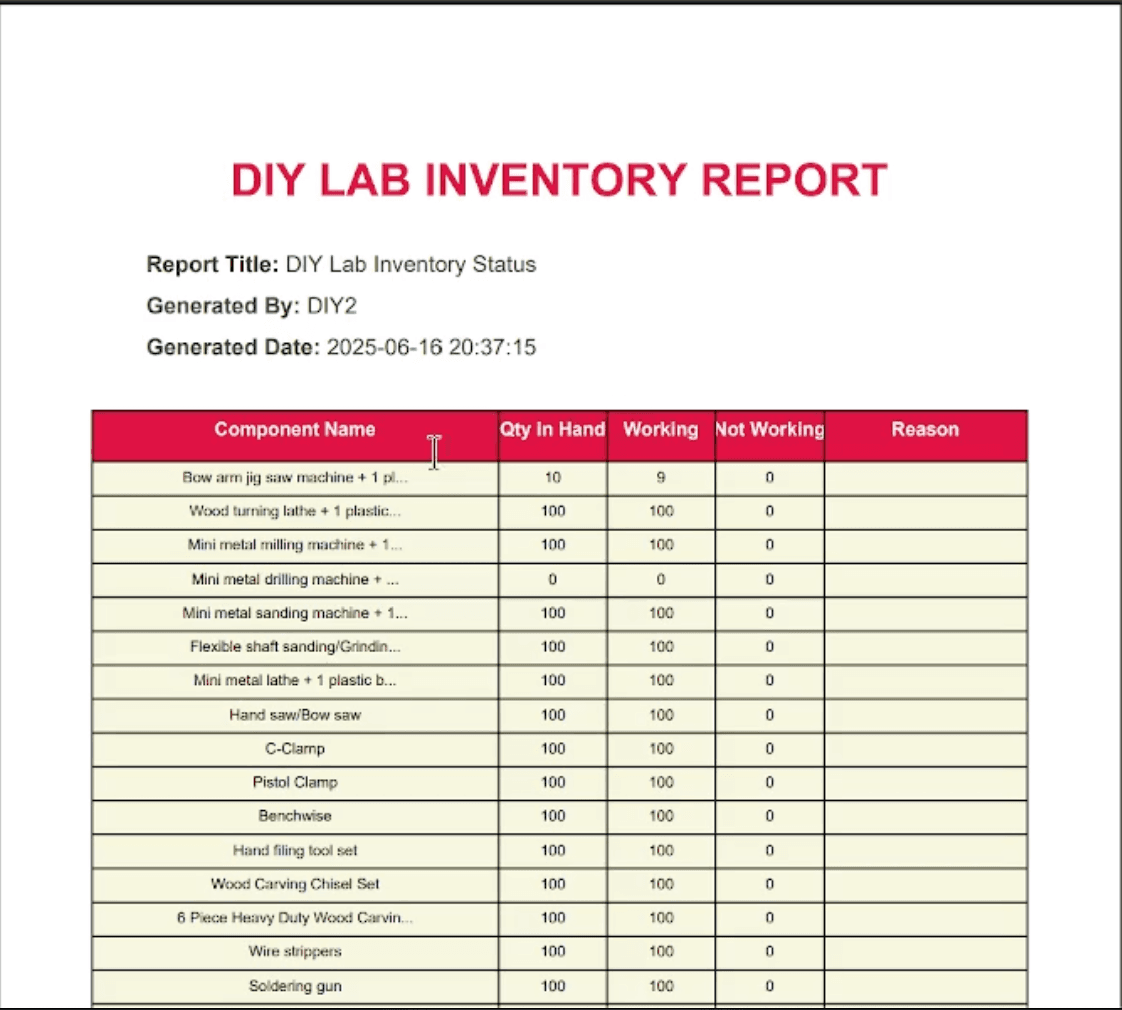 DIY Inventory App - Sample PDF Format