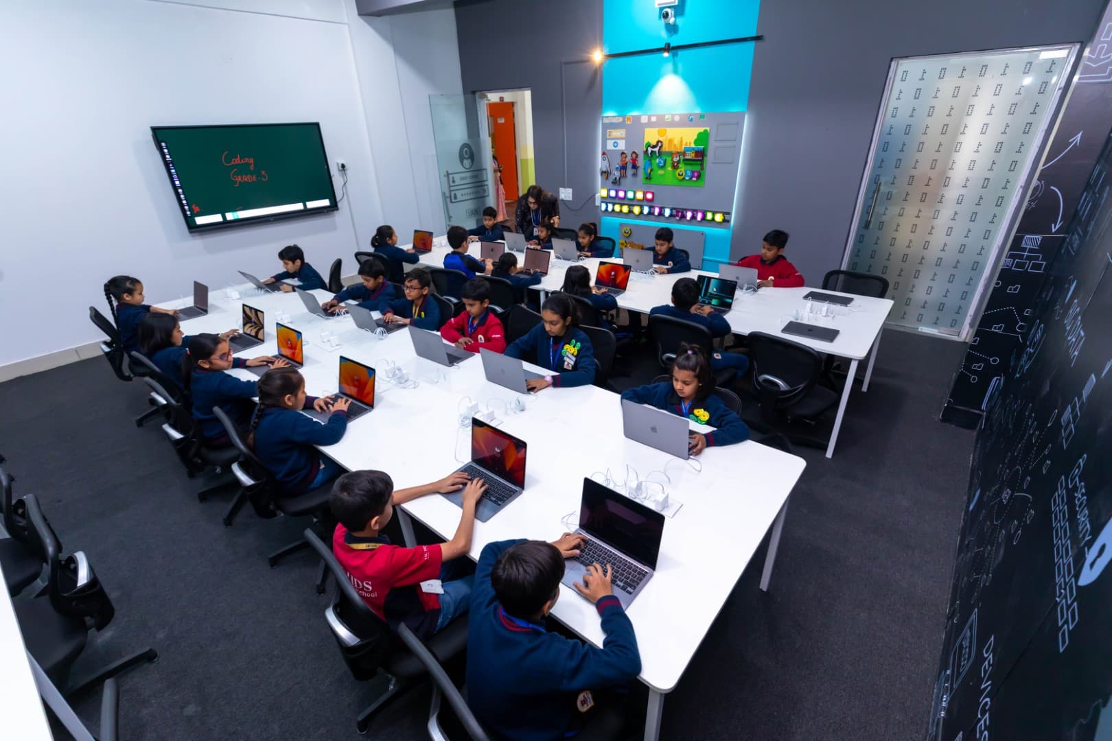 Computer science students learning programming and software development